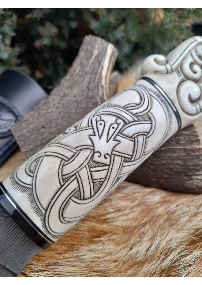 Handmade Dragon designer knife in Norse style. Viking seax. 