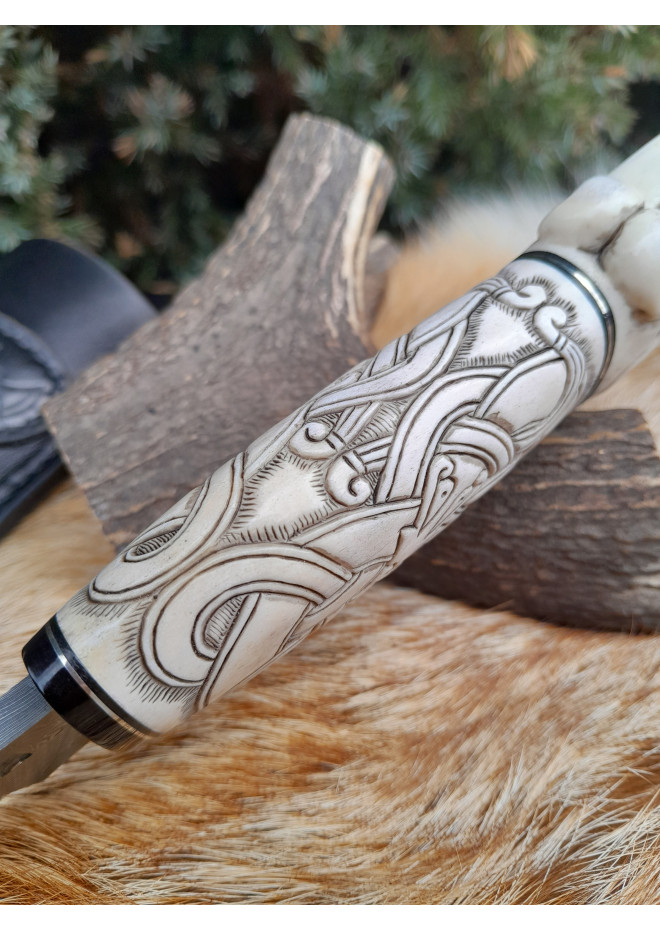 Handmade Dragon designer knife in Norse style. Viking seax. 