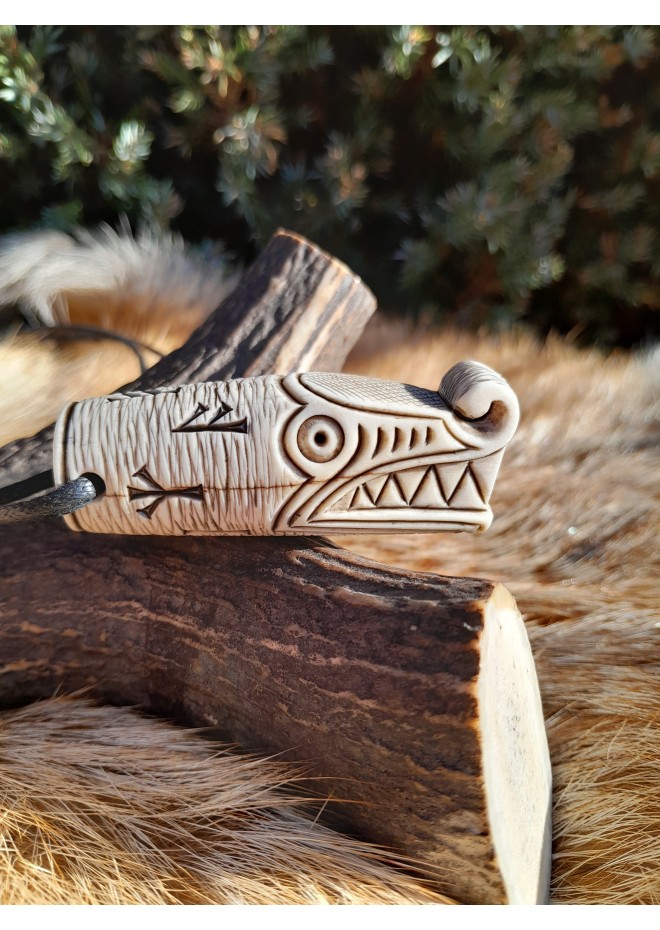 Viking Dragon powerful amulet with runes. Dragons of Norse Mythology art. Nordic totemic jewelry. Drakkar. 