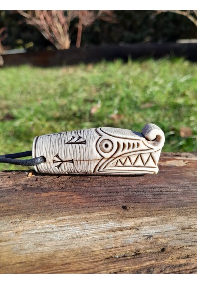 Norse, Viking Dragon powerful amulet with runes. Oseberg art. Dreki pendant. Perfect accessory for Viking. Moose antlers hand-carved