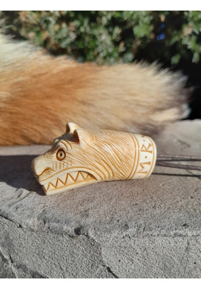  Antler hand-carved Viking Bear runic amulet. Berserker warrior spirit 