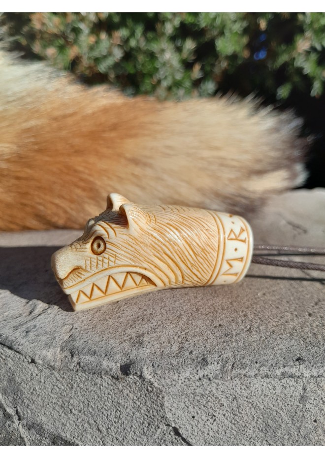 Antler hand-carved Viking Bear runic amulet, Berserker warrior spirit. Norse mythology art. Nordic, Pagan jewelry, Viking totemic talisman