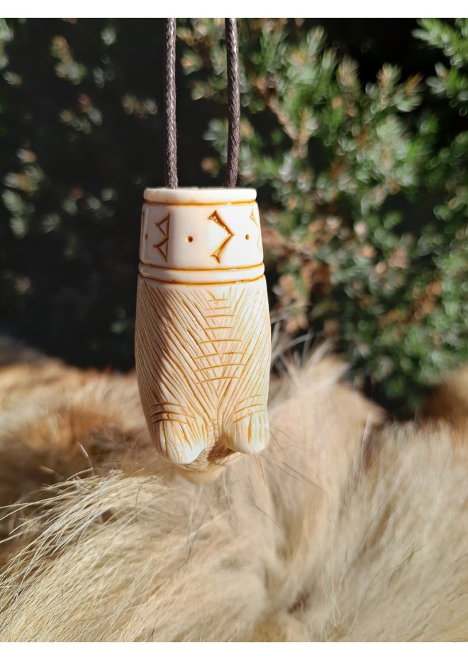 Antler hand-carved Viking Bear runic amulet, Berserker warrior spirit. Norse mythology art. Nordic, Pagan jewelry, Viking totemic talisman