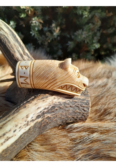  Antler hand-carved Viking Bear runic amulet. Berserker warrior spirit 