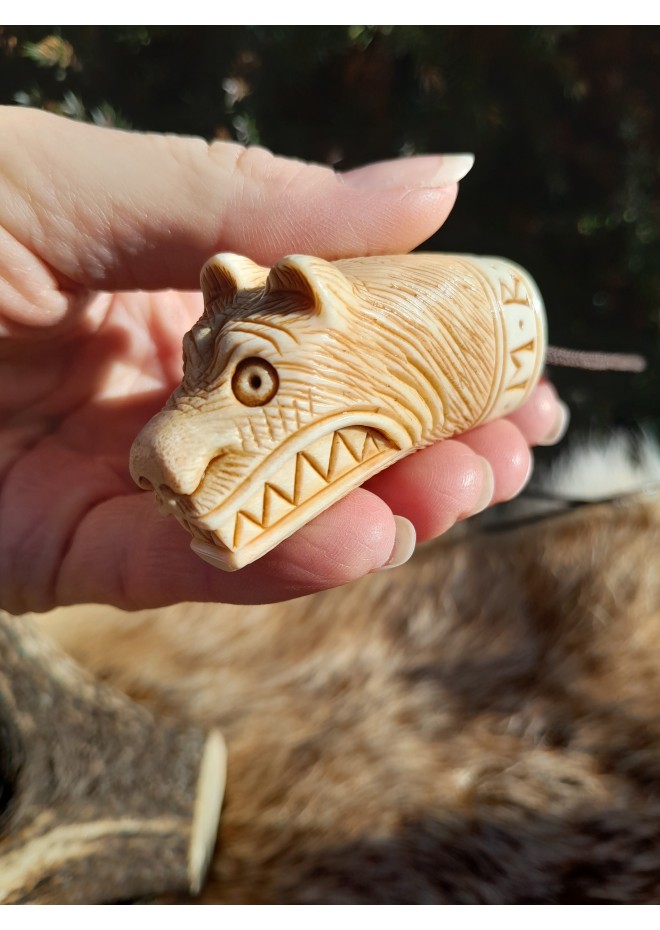 Antler hand-carved Viking Bear runic amulet, Berserker warrior spirit. Norse mythology art. Nordic, Pagan jewelry, Viking totemic talisman