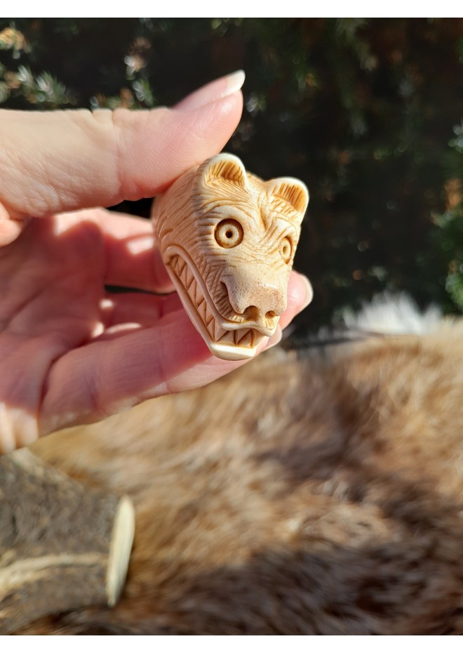 Antler hand-carved Viking Bear runic amulet, Berserker warrior spirit. Norse mythology art. Nordic, Pagan jewelry, Viking totemic talisman