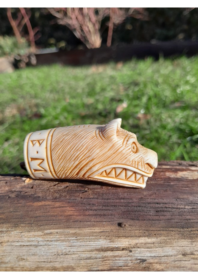 Antler hand-carved Viking Bear runic amulet, Berserker warrior spirit. Norse mythology art. Nordic, Pagan jewelry, Viking totemic talisman