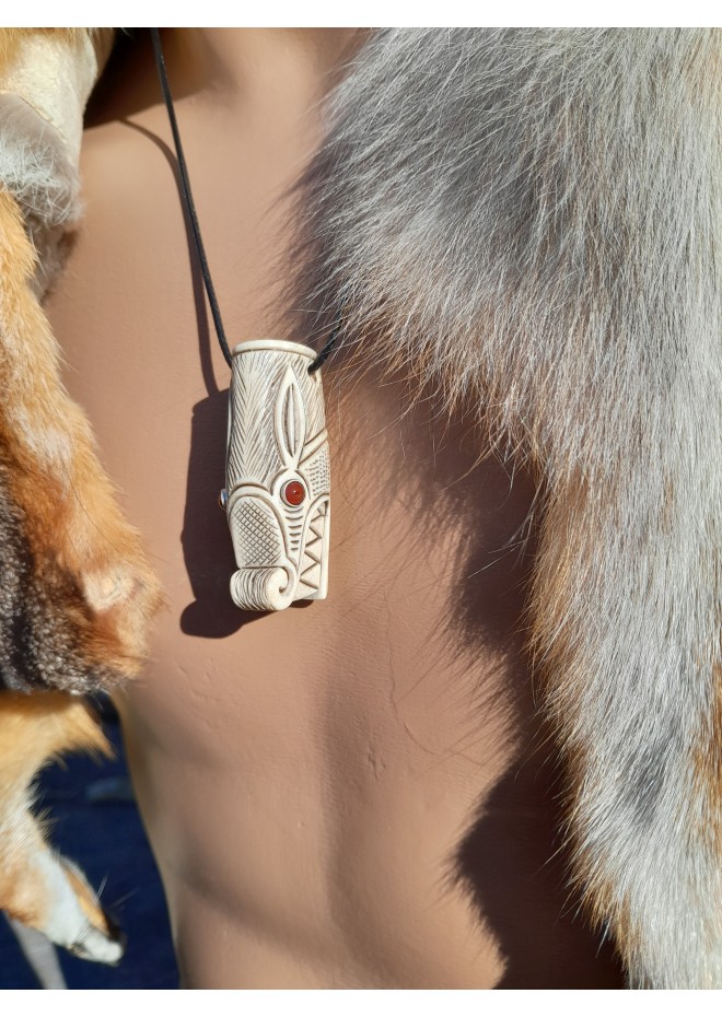 Antler hand-carved Viking Wolf amulet. Fenrir necklace. Pagan totem animal.