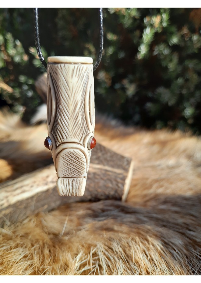 Antler hand-carved Viking Wolf amulet. Fenrir necklace. Pagan totem animal.