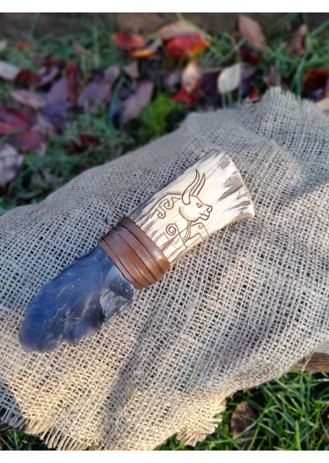 Handmade Neolithic ritual knife with flint blade (modern reconstruction). 