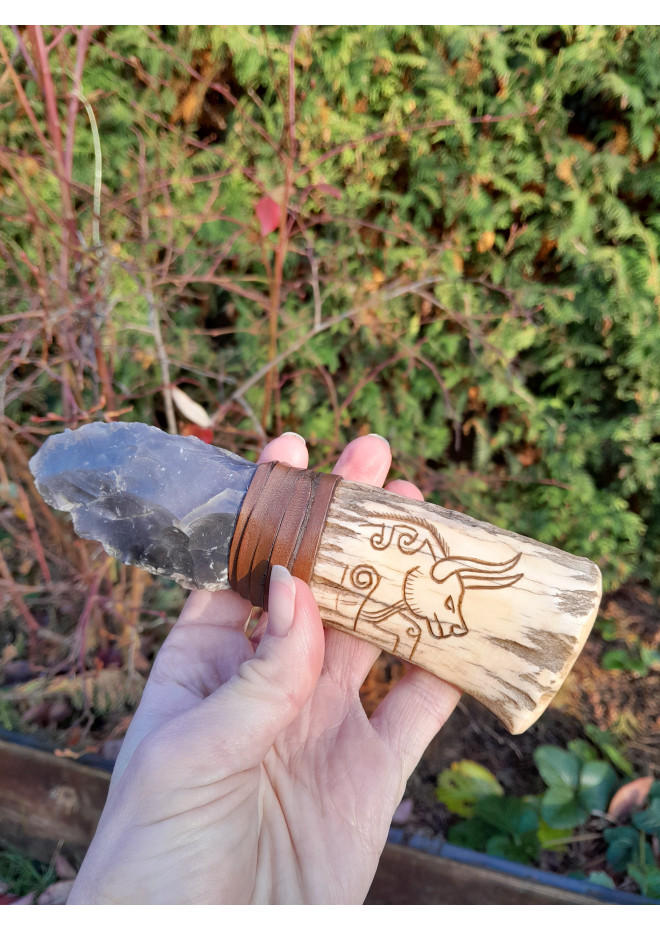 Handmade Neolithic ritual knife with flint blade (modern reconstruction). 