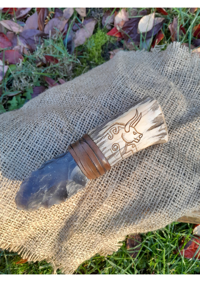 Handmade Neolithic ritual knife with flint blade (modern reconstruction). 