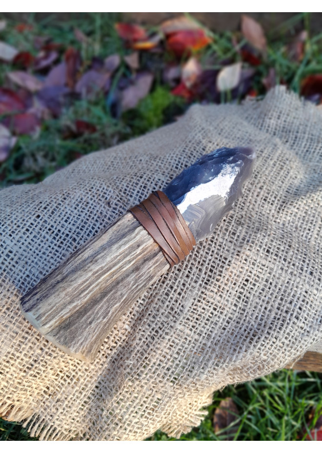 Handmade Neolithic ritual knife with flint blade (modern reconstruction). 