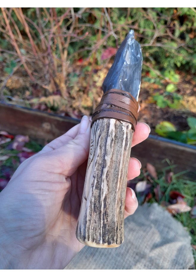 Handmade Neolithic ritual knife with flint blade (modern reconstruction). 