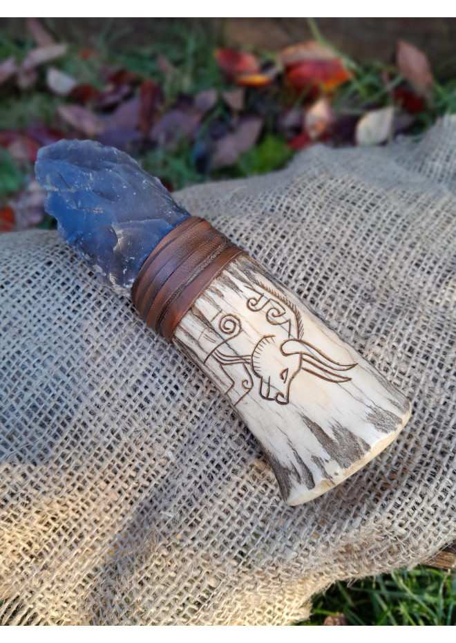 Handmade Neolithic ritual knife with flint blade (modern reconstruction). 