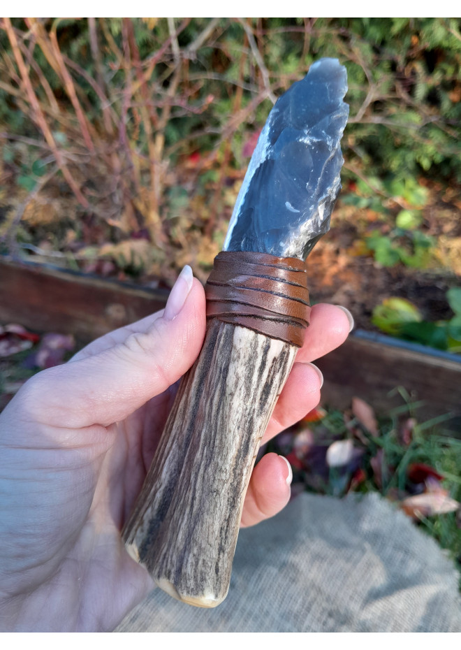 Handmade Neolithic ritual knife with flint blade (modern reconstruction). 