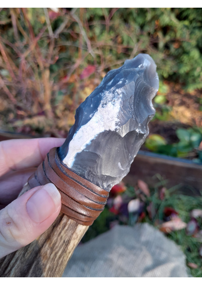 Handmade Neolithic ritual knife with flint blade (modern reconstruction). 