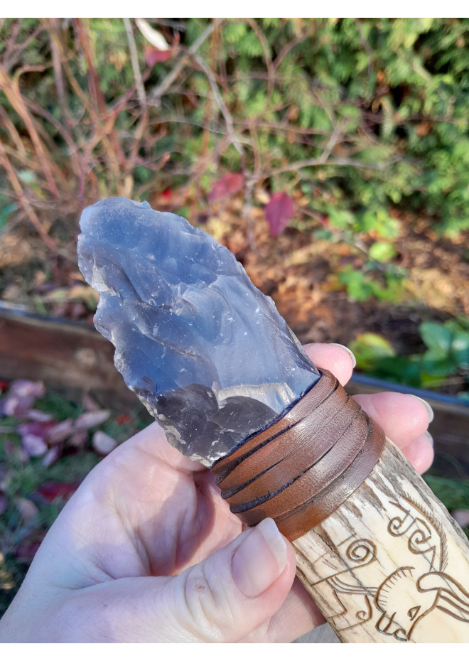 Handmade Neolithic ritual knife with flint blade (modern reconstruction). 