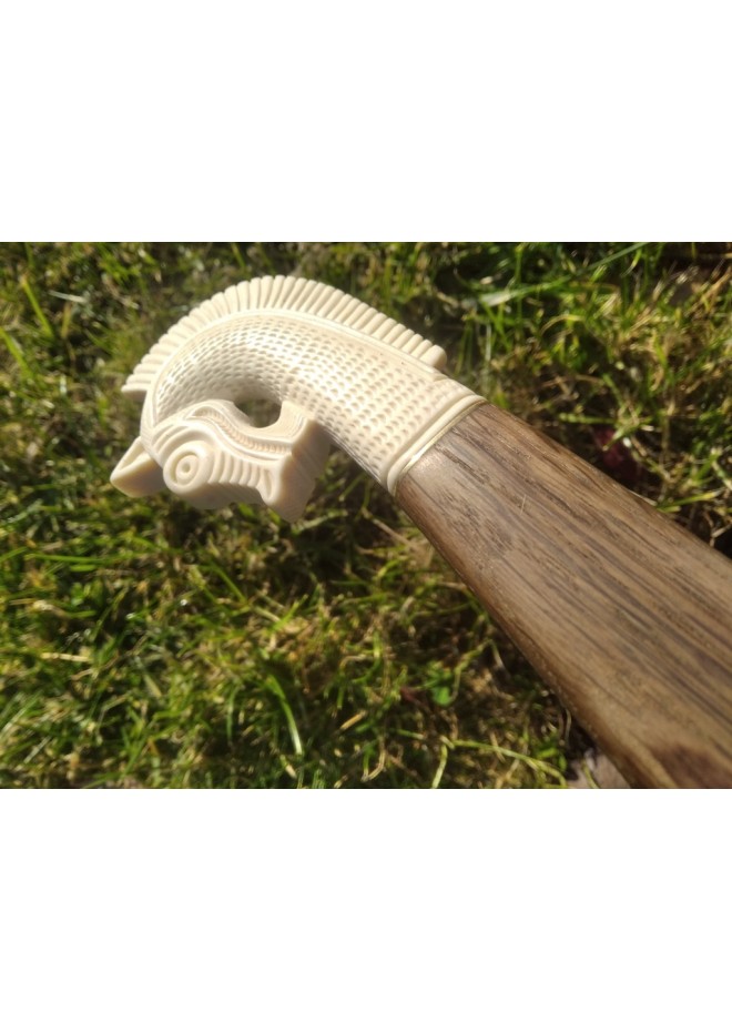 Handmade designer Norse knife "Sleipnir". Hand-carved antler handle.