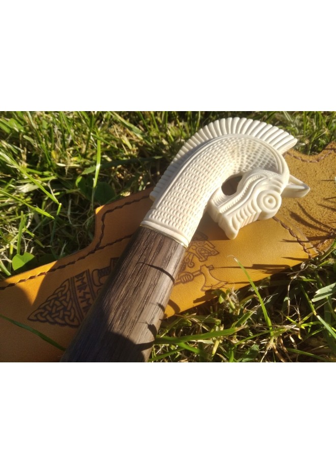 Handmade designer Norse knife "Sleipnir". Hand-carved antler handle.