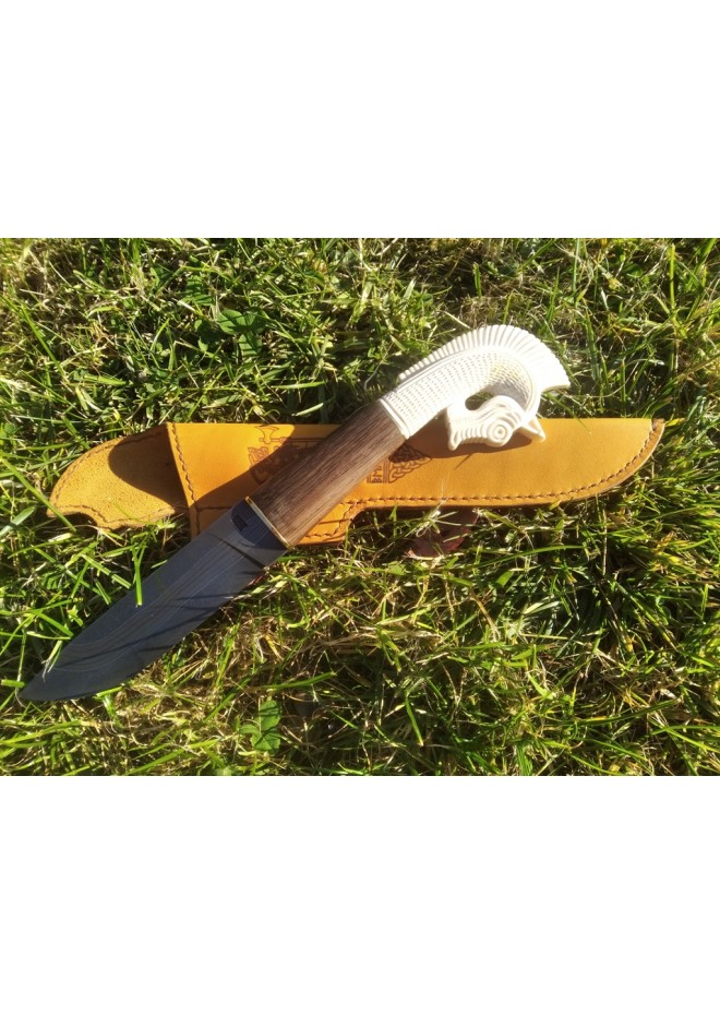 Handmade designer Norse knife "Sleipnir". Hand-carved antler handle.