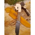 Handmade designer Norse knife "Sleipnir". Hand-carved antler handle.